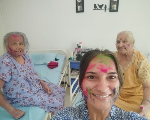 Holi celebration with senior residents